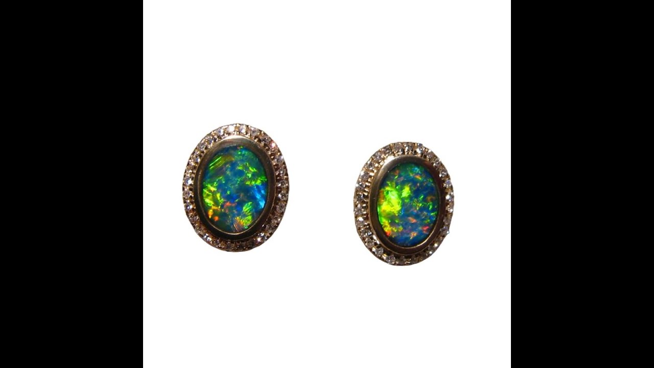 Brilliant Opal and Diamond Earrings 14k Yellow Gold - 7365 | FlashOpal