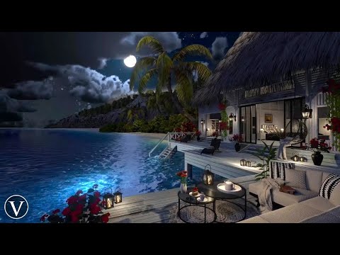 Maldives Beach Hut Night Ambience | Ocean Waves & Tropical Nature Sounds