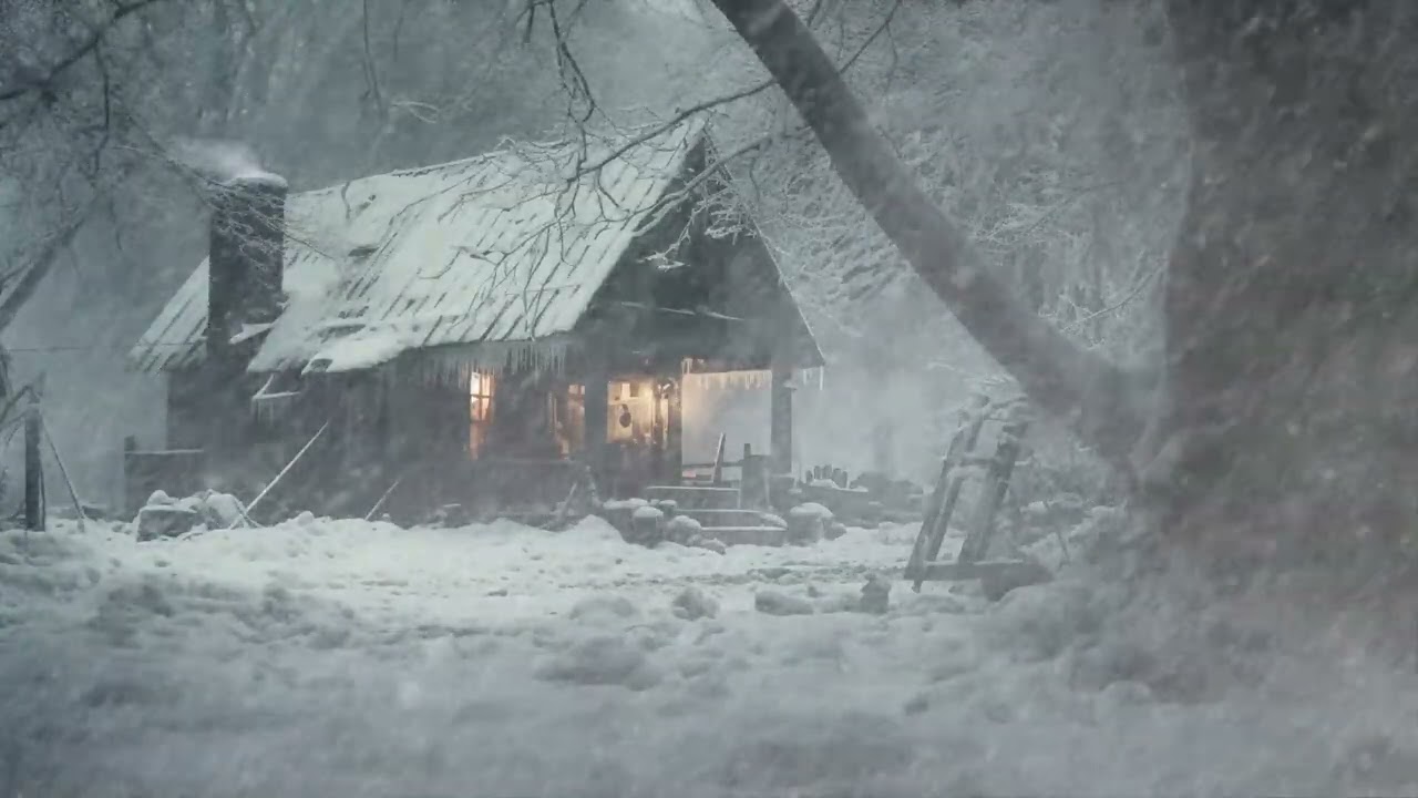 Heavy Blizzard at an Old Log Cabin┇Howling Wind & Blowing Snow┇Sounds for Sleep, Study & Relaxation