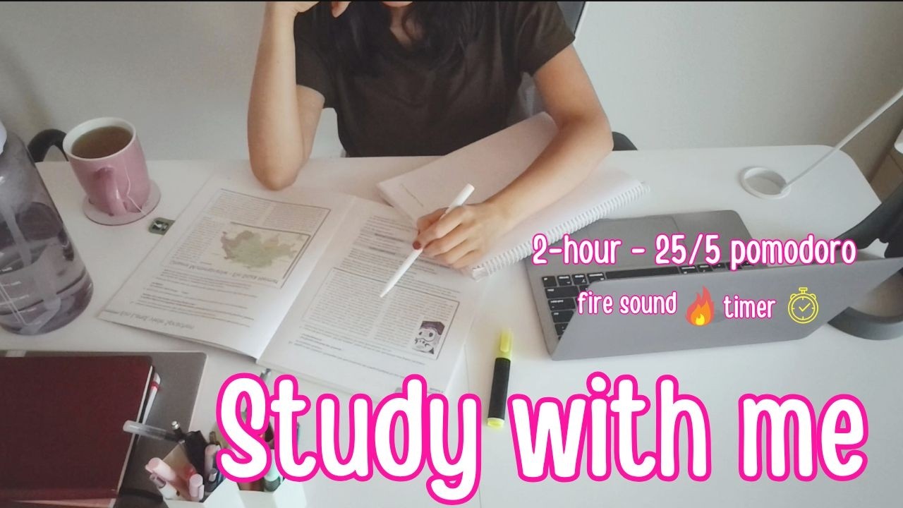 Study With Me: ⏳ 4 Sessions of 25/5 Pomodoro | 🪵🔥 Crackling Fireplace & On-Screen Timer ⏰