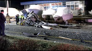 Hampton Bays: Vehicle Crashes Violently into Several Boats at Spellman's Marina