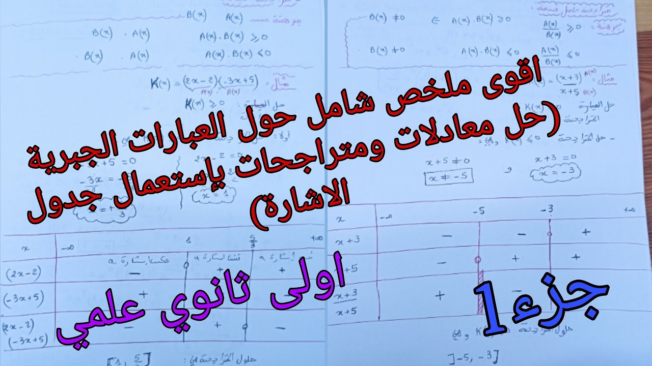 اقوى ملخص شامل حول العبارات الجبرية _حل معادلات ومتراجحات بإستعمال جدول الاشارة اولى ثانوي علمي