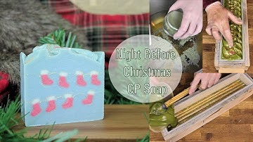 How to make a festive Christmas cold process soap with stocking embeds & mica line:  Recipe included