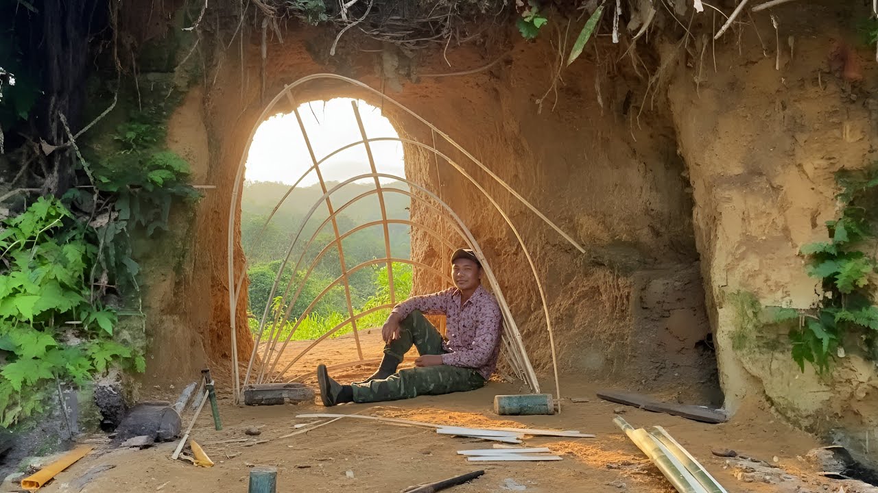 I Built a Hidden Bamboo Cave Shelter in 7 Days (Bushcraft Survival)