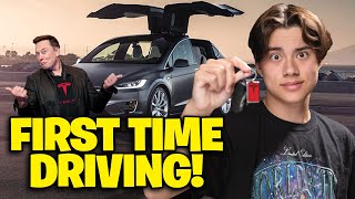 LEARNING TO DRIVE IN A TESLA!!! I Damaged It - FIRST TIME!