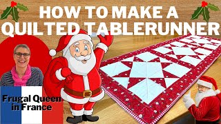 How To Make A Quilted Tablerunner #quilting #ohiostar #howtoquilt #christmas #starblock #howtoquilt