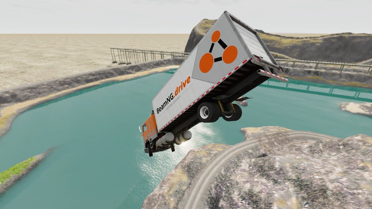 Машина против Большой Горы: Большой Грузовик прыгает в озеро | BeamNG Drive