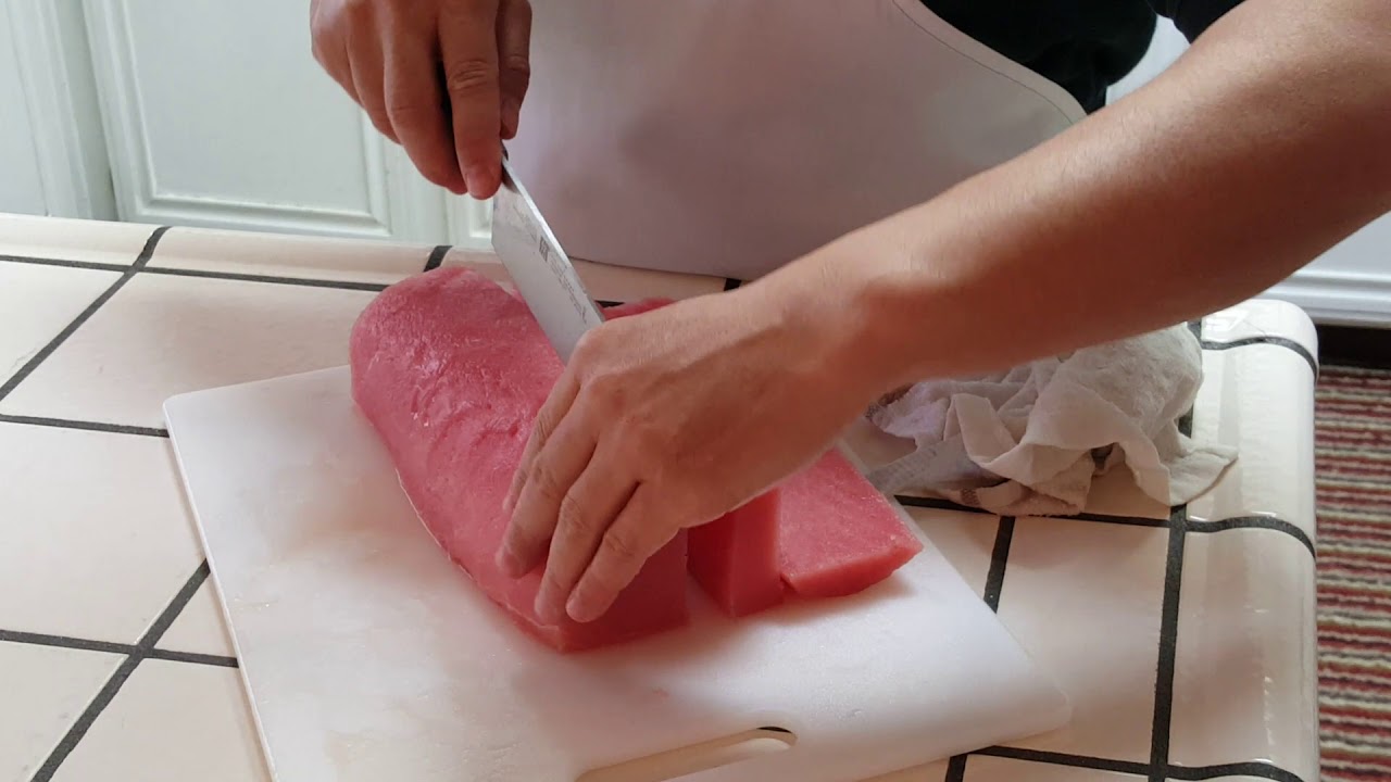 How to cut a tuna loin into Sashimi pieces. YouTube