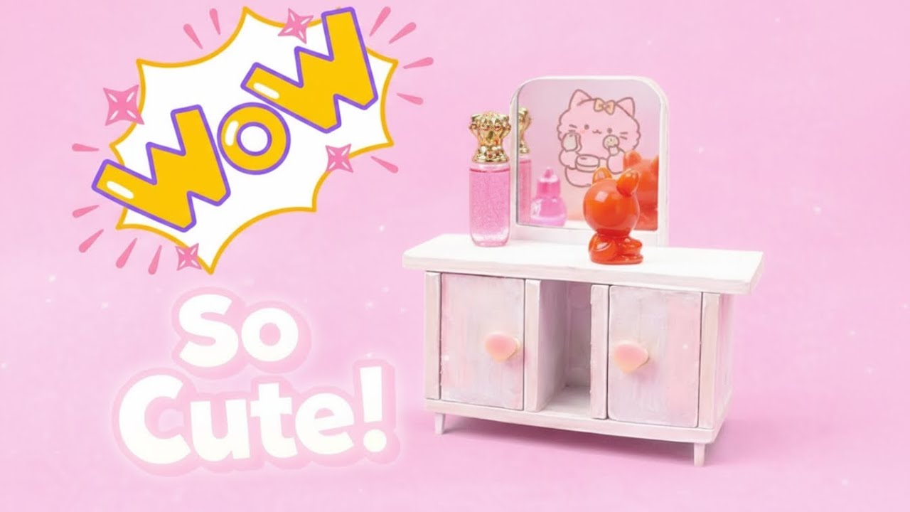 DIY Cardboard Dollhouse Vanity Table | WOW So Cute! | Easy Cardboard DIY