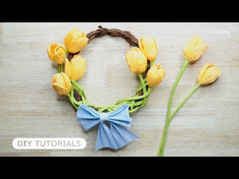 주름지로 생화같은 튤립 리스 만들기ㅣASMRㅣ paper artist sarang