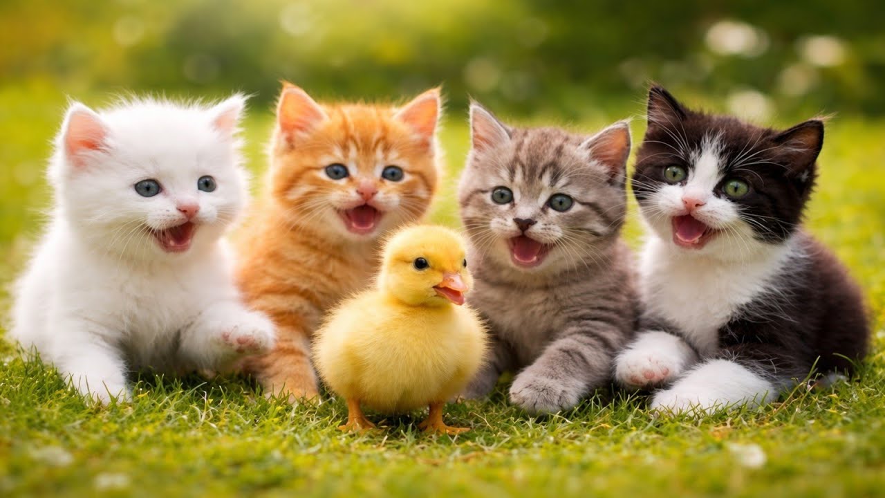 Cute Cat Sound Compliments: Kitten Purring And Meowing, Cat Sound Video With Farm Animals