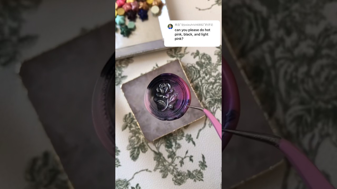 Rose wax seal stamp with light pink hot pink black colors 