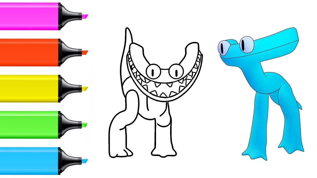 Cyan Rainbow friends Colouring page/How to color CYAN Rainbow friends ...
