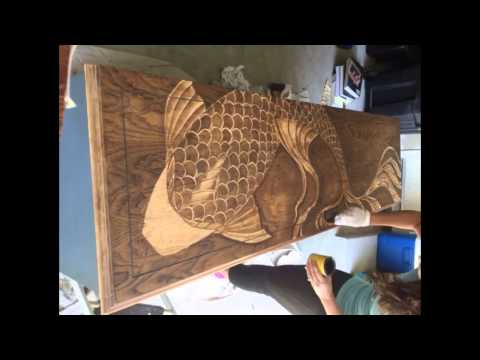 Decorative Wood Stain Gradual Stained Koi Fish Dresser You