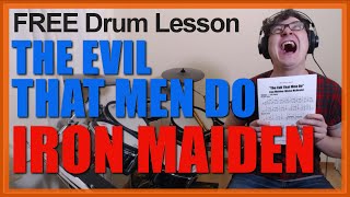 ★ The Evil That Men Do (Iron Maiden) ★ FREE Video Drum Lesson | How To Play SONG (Nicko McBrain)