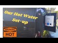 Hot Water setup, Joolca Hot tap, Dunn & Watson Shower box, permanently mounted instant hot Water