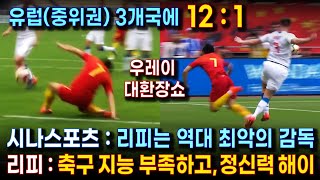 유럽에 도전하다가 대패 (12:1) 굴욕 당하는 중국 축구 | 개그맨 우레이의 대환장 파티. 꿀잼 경기 | 리피, 중국 선수들의 축구지능 부족 비난