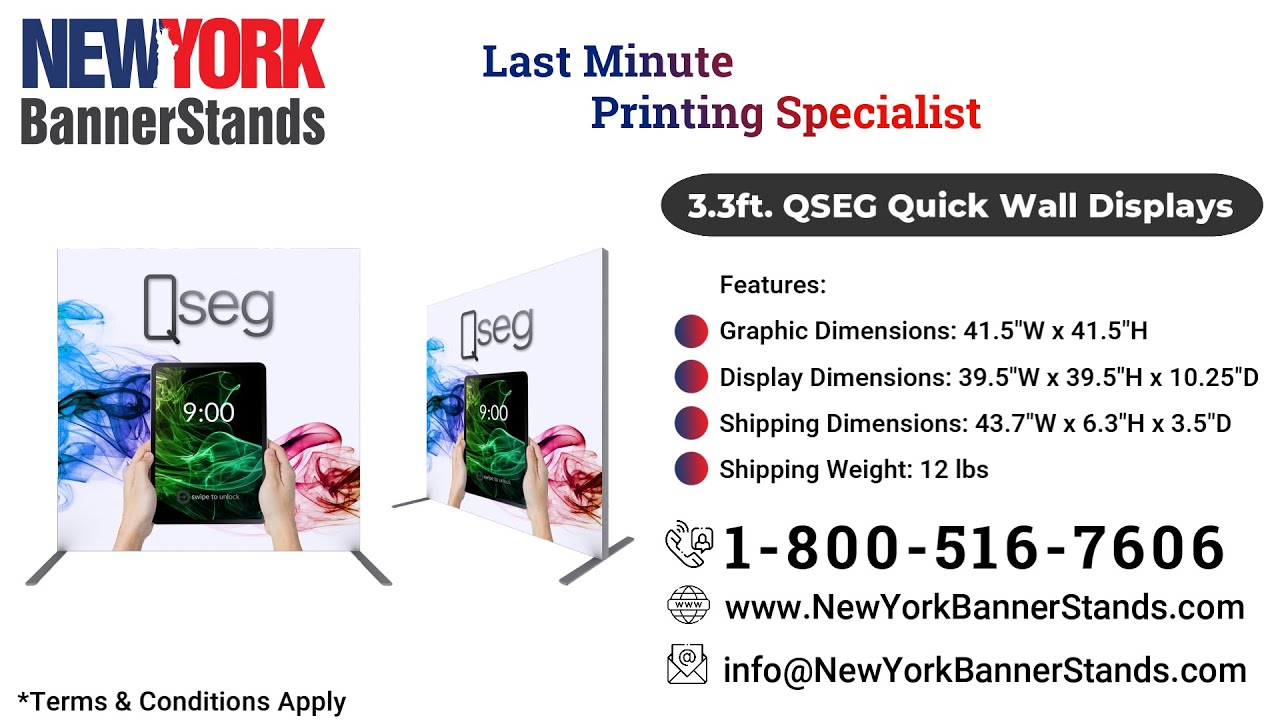 3.3ft. QSEG Quick Wall Displays | New York Banner Stands | Last Minute Printing Specialist