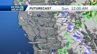 Rain moves out of Northern California followed by a north breeze and sunny skies