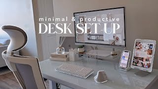 AESTHETIC DESK MAKEOVER | minimal & productive desk set up, organization ideas