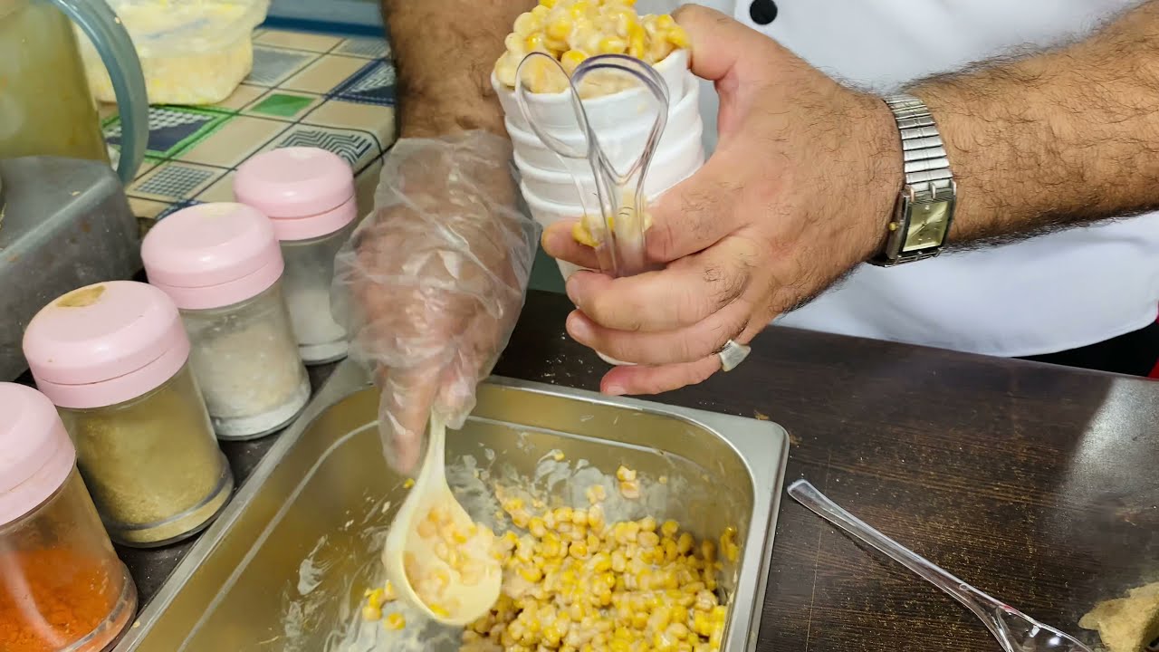 IRAN Street Food – Spicy Sweet Corn with Cheese & Butter – Qeshm Island, Persian Gulf