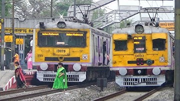 Perfect parallel Local train crossing between two conventional model EMU train of Eastern railway