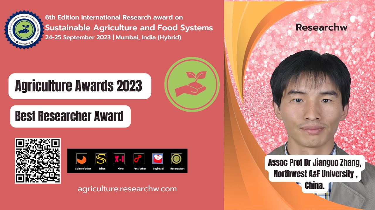 Assoc Prof Dr Jianguo Zhang, Northwest A&F University, Best Researcher Award ,China.