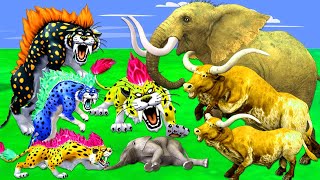 3 Zombe Tiger  vs Giant Zombie Elephant Attack Baby Cow Buffalo Saved by Woolly Mammoth Elephant