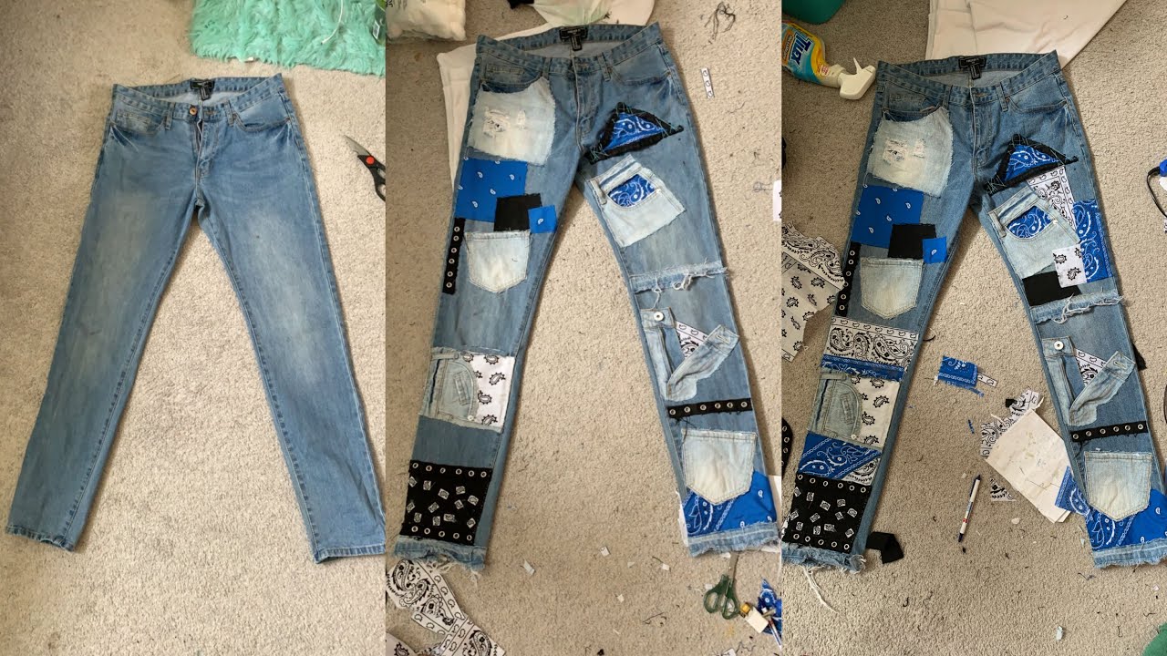 DIY Freestyled Patched Jeans - YouTube