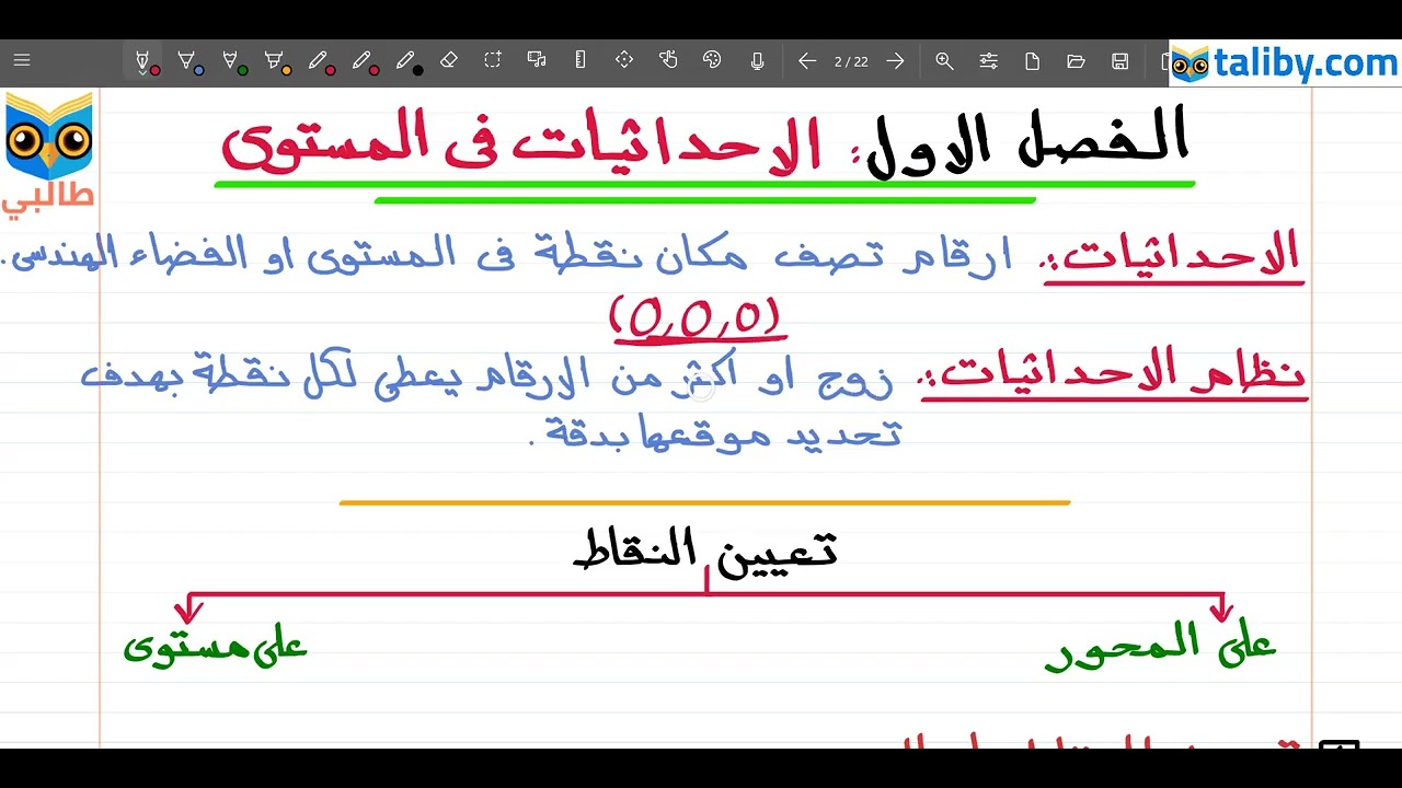 الفصل الاول: الاحداثيات و تعيين النقطه و الاحداث الكارتيزية و القطبية (هندسة علوم الطايف)