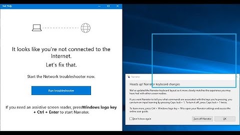 Run trouble shooter, Assistive screen reader, Narrator in Windows 10