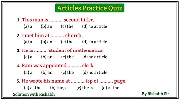 Articles A An The questions | Articles A An The in English Grammar | Articles Practice Set Exercise