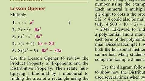 Algebra 1 -- 9.3 Multiplying Polynomials