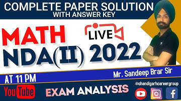 NDA 2 2022 mathematics answer key with hint by Sandeep Brar | Chandigarh career group