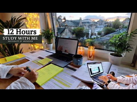 12 HOUR STUDY WITH ME | Background noise, 10-min Break, No music, Study with Merve