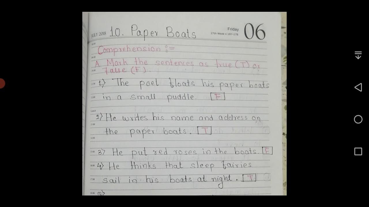 Class 5 Poem 10 Paper Boats Questions and answers, English alive