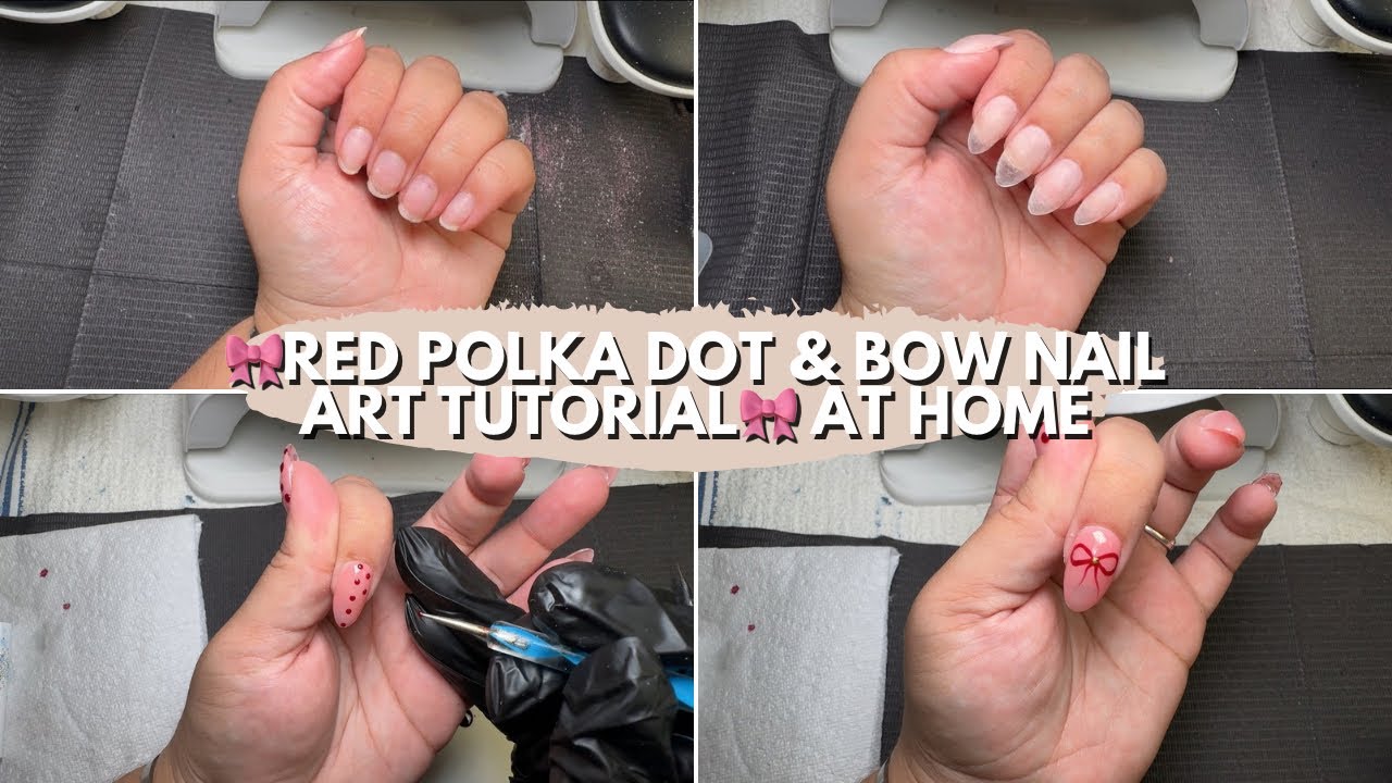Red Polka Dot & Bow Nail Art Tutorial | Cute & Easy Nail Design (No Talking) 