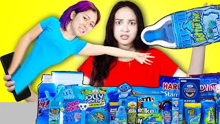 YELLOW VS BLUE FOOD CHALLENGE | EATING ONLY 1 COLOR OF SNACK IN 24 HOURS BY SWEEDEE