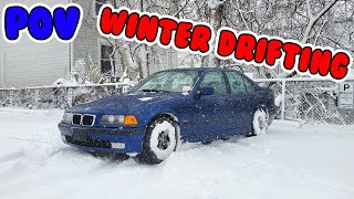 (POV) MANUAL WINTER DRIFTING A E36 BWM! The Canadian way!