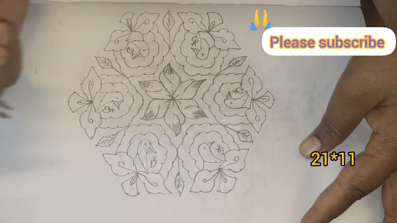21*11 dots simple rangoli design # easy rangoli design # birds. Rangoli # daily vlogs #yt # 