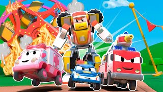 EARTHQUAKE MESS! The Baby Trucks in danger! Help, RESCUE TEAM!  - Robot & Fire Truck Transform