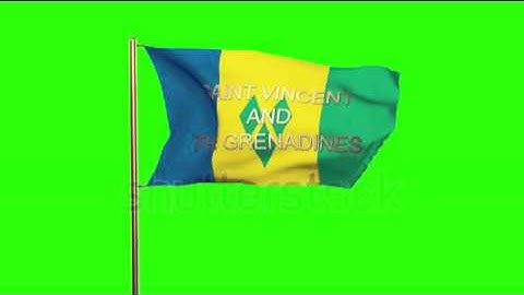 Saint Vincent and the Grenadines flag with title waving in the wind. Looping sun rises style.