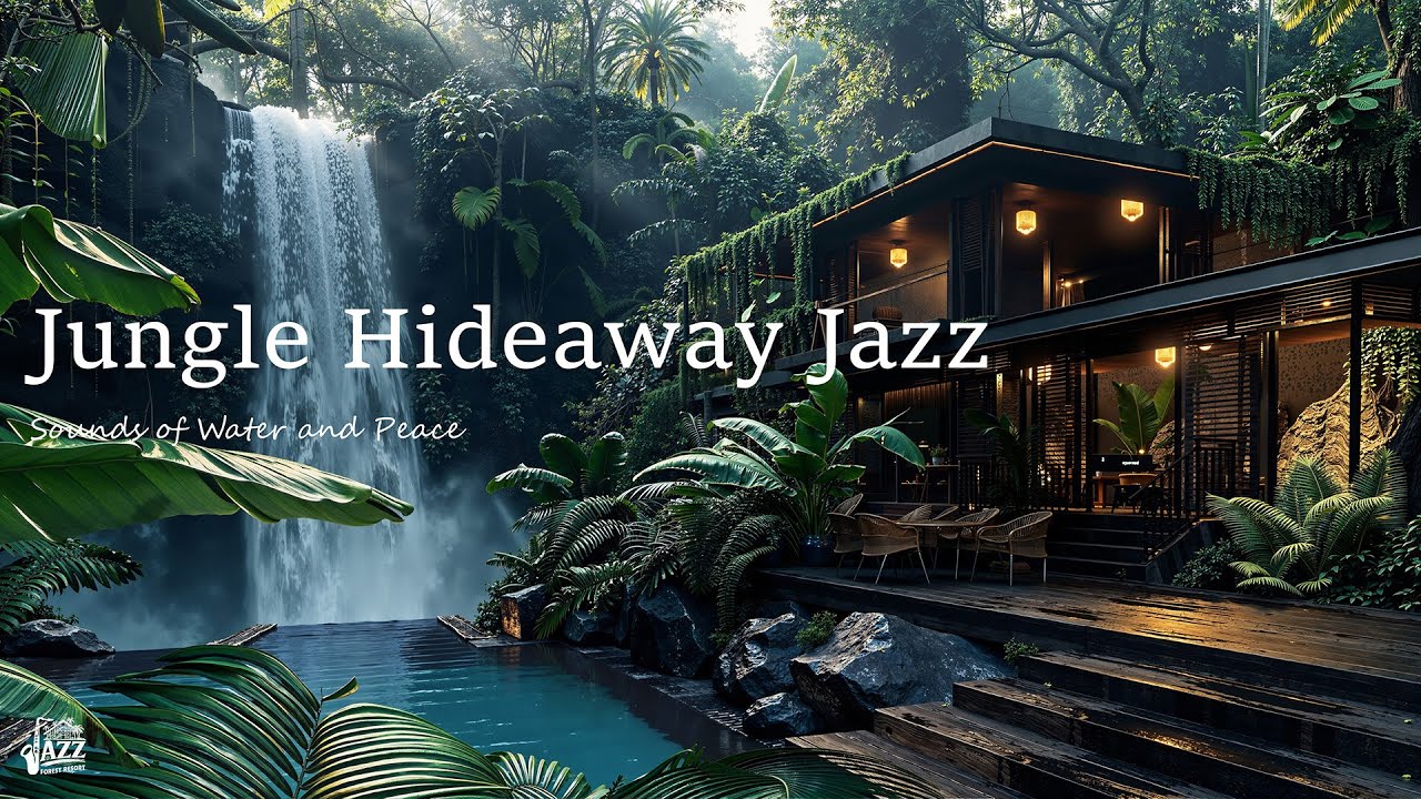 Уединение в джунглях с джазом у водопада | Успокаивающая джазовая музыка для релаксации