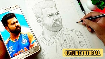 How to Draw Rohit Sharma | Outline Drawing | Step by Step Tutorial 🔥