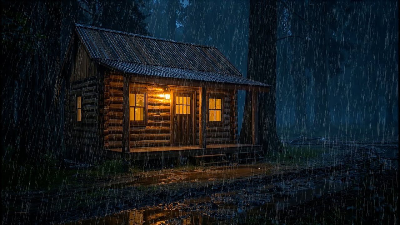 Heavy Rain Sounds for Fast Sleep and Stress Relief 🌙 Cozy Forest Cabin Ambience | ASMR Deep Sleep