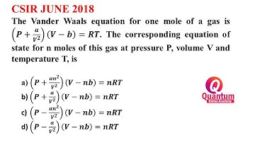 10. Vander Waals equation for n moles I CSIR DL, JL SET Physics I Dr. Nagaraju Pendam
