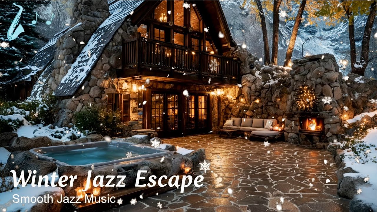 Cozy Winter Forest Cabin 🌲❄️ Outdoor Hot Tub & Smooth Jazz | Relaxing Ambience
