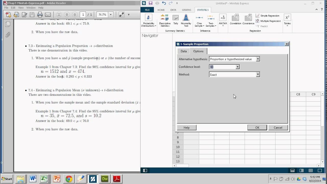 confidence interval minitab 17