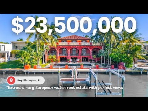 Touring a $23.5M EUROPEAN CHATEAU with Open Bay and MIAMI SKYLINE VIEWS - Key Biscayne Mansion!