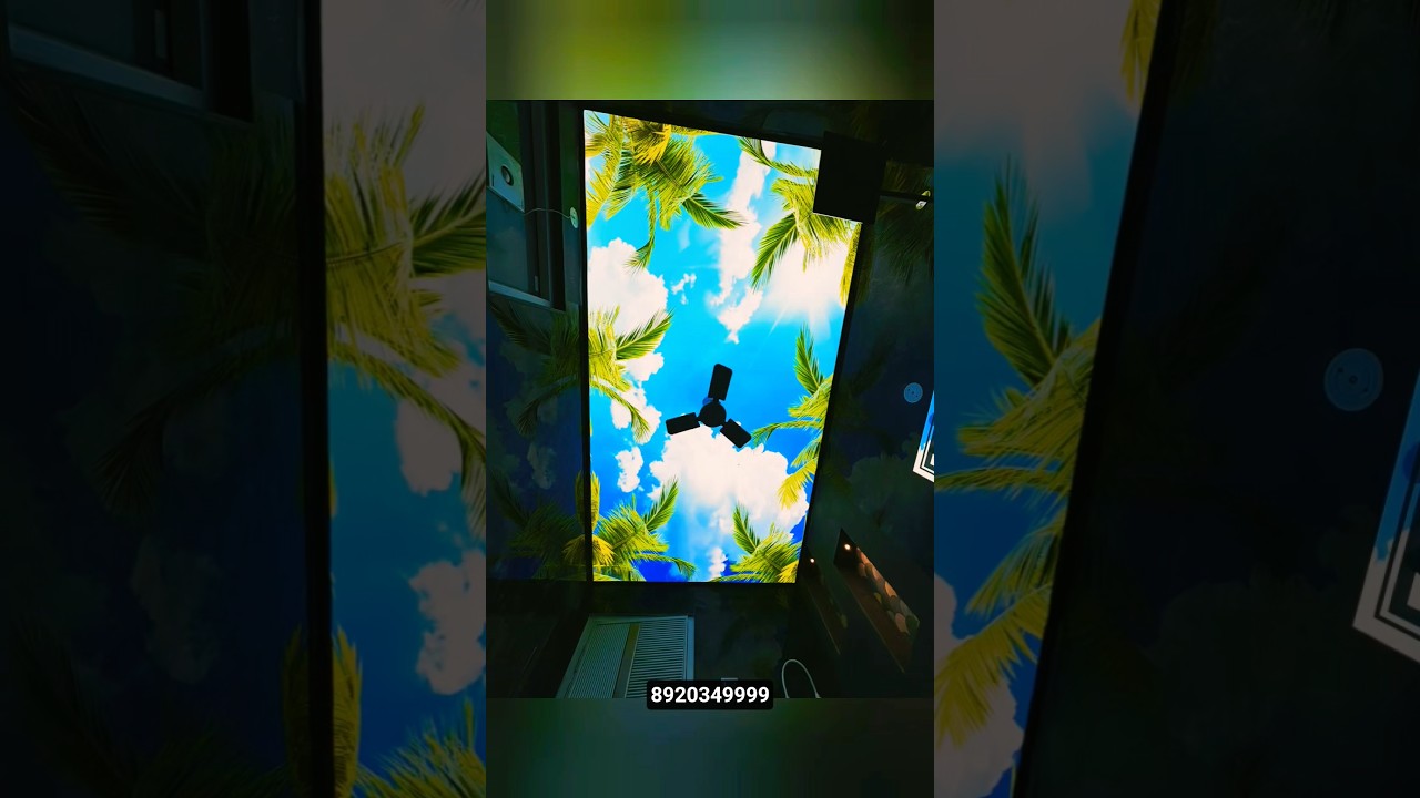 #falseceiling ,3D Stretch Ceiling with Sky & Clouds | Dreamy Backlight Design with Nature.